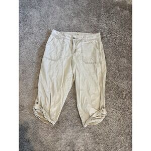 Carhartt 8 Crop Capris Pants Womens Tan Pockets‎ Hiking Tab Hem Roll Up Cotton